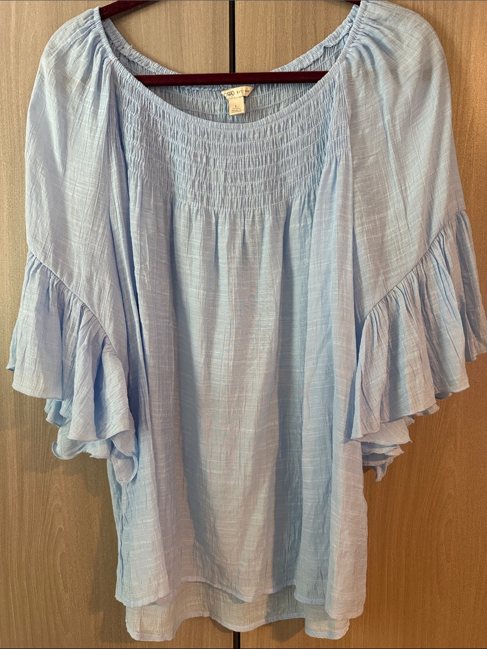 Cato Pale Blue Smocked peasant Top